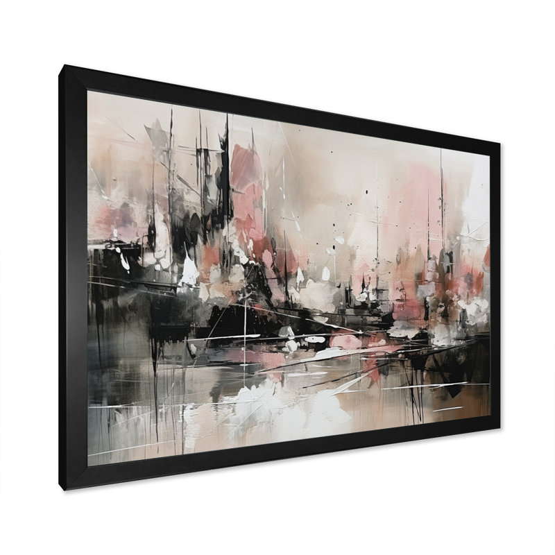 «Pink Black Minimalims Fludity I - Abstract Minimalisme, reproduction sur toile, Cadre simple noir