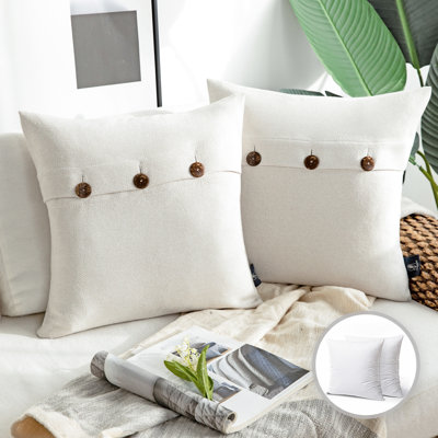 Linen Square 20" Throw Pillow with Coconut Shell Button Closure