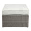 Canapé d'extérieur Salena en tissu beige et osier gris avec 2 coussins et 2 repose-pieds