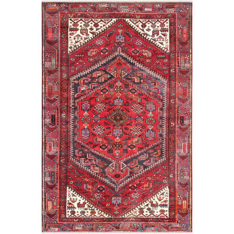 Tapis oriental rouge / noir en laine et coton noué à la main 4 pi 2 po x 6 pi 7 po Oriental