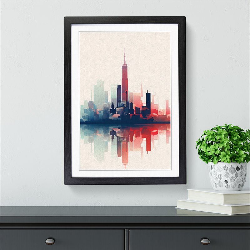 Skyline Minimalism Art - Framed Print, 46cm H x 34cm W x 2cm D, Black