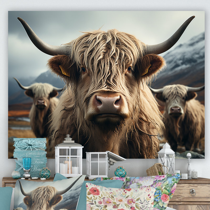 Majestic Highlands Yaks sur toile, Toile tendue, H 24 po x l 32 po x P 1 po