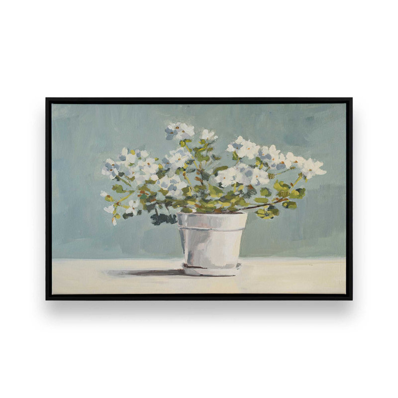 «White Flower Pot II» par Marian Parsons, reproduction d'art sur toile, «Floater», reproduction encadrée sans passe-par, Noir