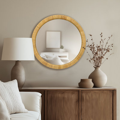 Nirvelli Natural Rattan Accent Wall Mirror with D-Ring Hangers