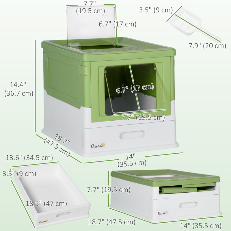 PawHut Green Enclosed Cat Litter Box with Scoop and Tray