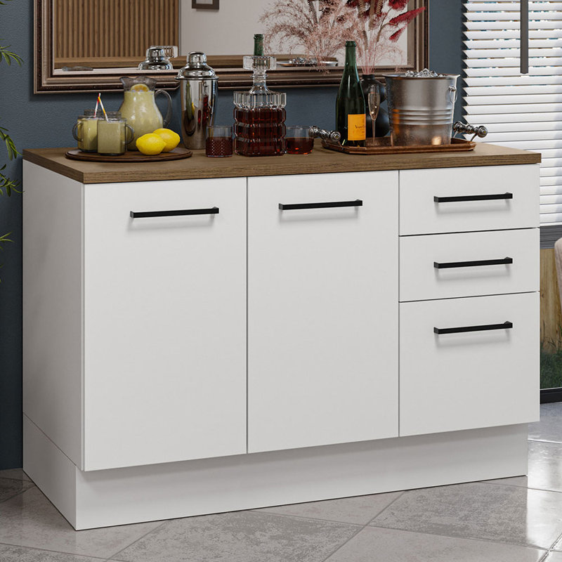 Bar avec 2 portes et 3 tiroirs Latitude Run® Home - Rangement pour verres, boissons et ustensiles - Blanc