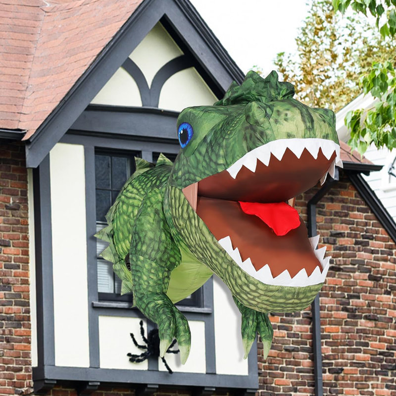 Décorations d'extérieur gonflables de 3 pi de long dinosaure d'Halloween qui se sont échappées de la fenêtre avec une ampoule gonflable à DEL T-Rex gonflable pour jardin