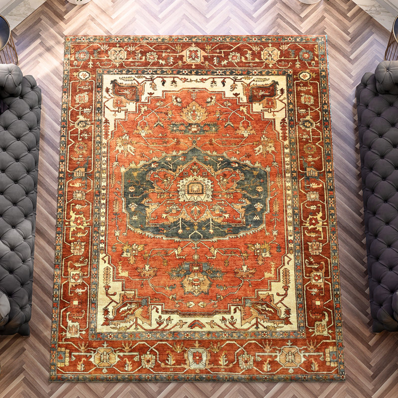 High-Quality Hand-Knotted Rust And Red Area Rug, Rectangle 10' x 14'