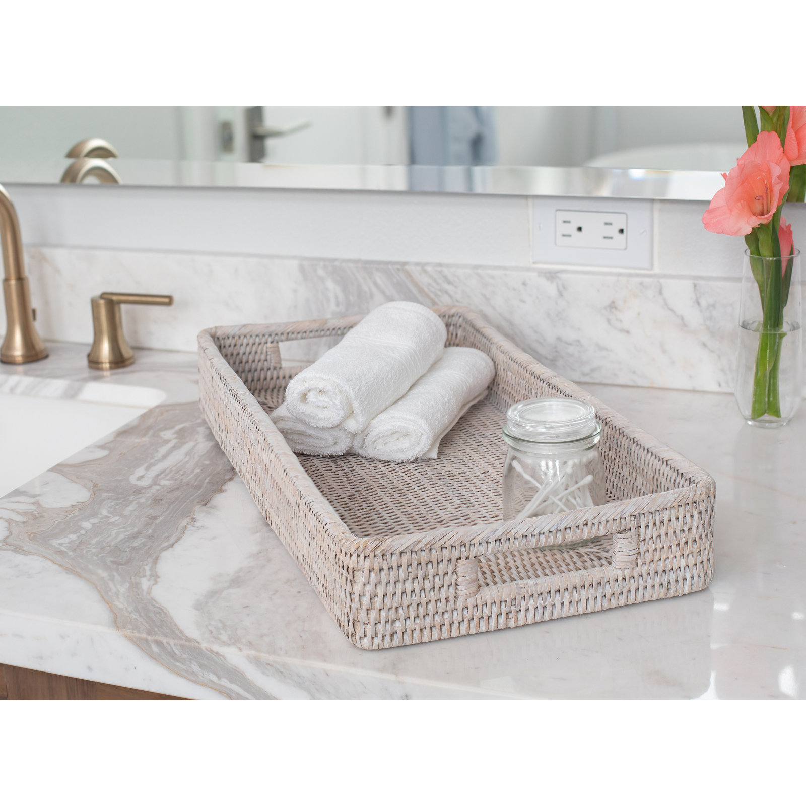Ilonka Rattan Tray - Set of 1, White Wash