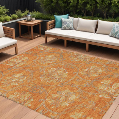 Tapis extérieur lavable floral orange et beige 9 'X 12'