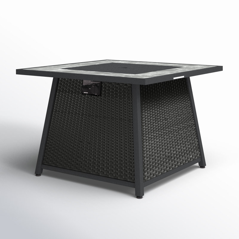 Anthone Square Steel, Stainless Steel, Marble, PE Rattan Propane Smokeless Fire Pit Table with Hidden Fuel Tank