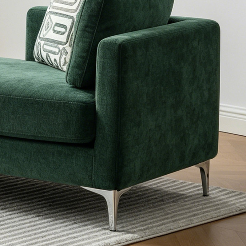 Banquette 77,5 po avec méridienne rembourrée en chenille et canapé-lit avec pieds en métal et 4 coussins décoratifs, Green