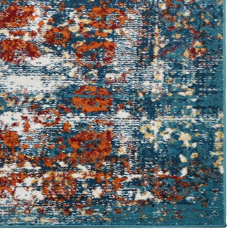 Tapis rectangulaires en polypropylène Crayton fabriqués à la machine - couleur bleue, motif oriental, tapis à poils courts pour le salon, la chambre à coucher