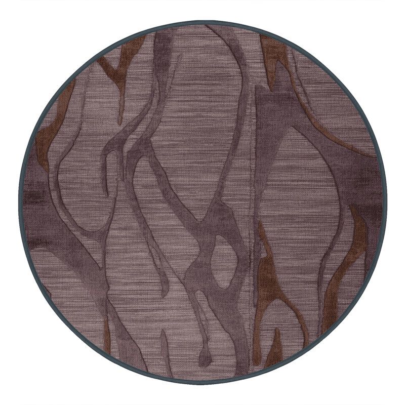 Machine Washable Abstract Black Area Rug, Round 3'