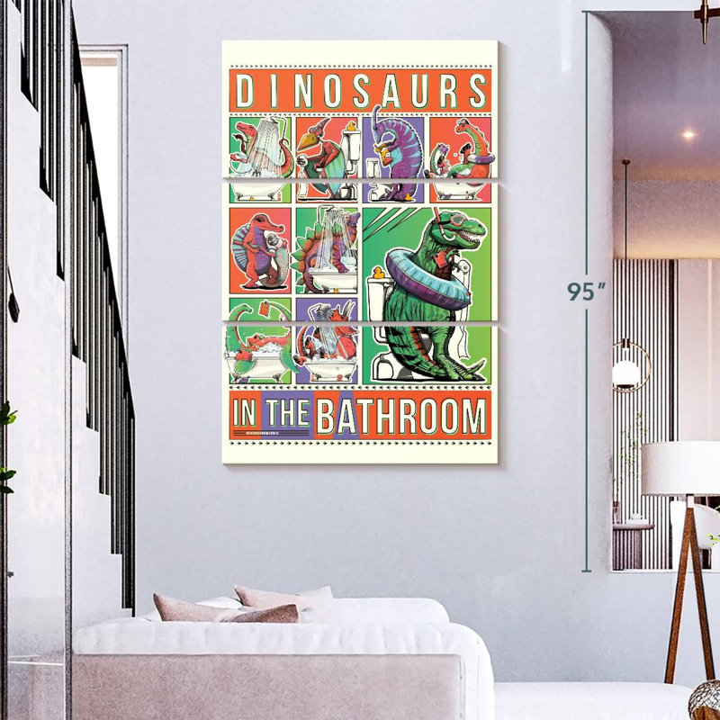 Brampt Dinosaurs In The Bathroom, 74" H x 48" W
