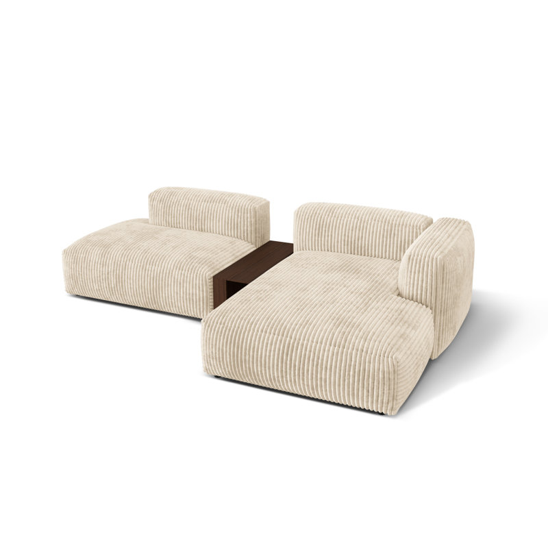 Betsayda 2 Seater Corduroy Corner Sofa , Light Beige
