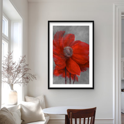 Fleur rouge dans le vent - reproduction botanique encadrée