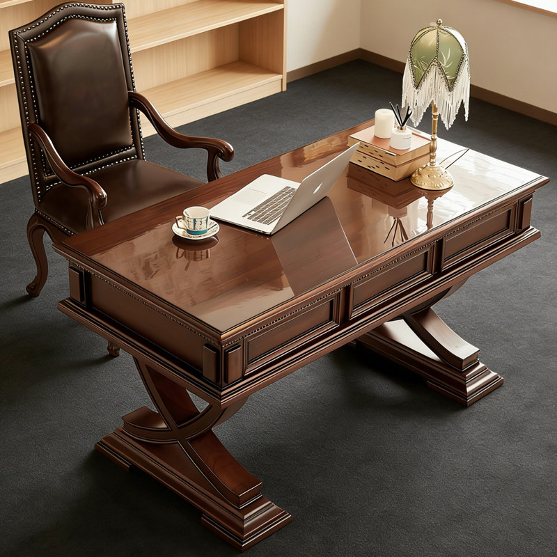 Bureau rectangulaire classique en bois massif de teck