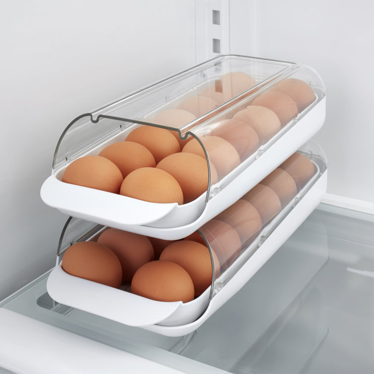 Rolling Egg Holder Rolling Countertop Egg Holder Space-Saving Eggs  Organizer Two Tier Slim Refrigerator Egg Dispenser To Hold 15