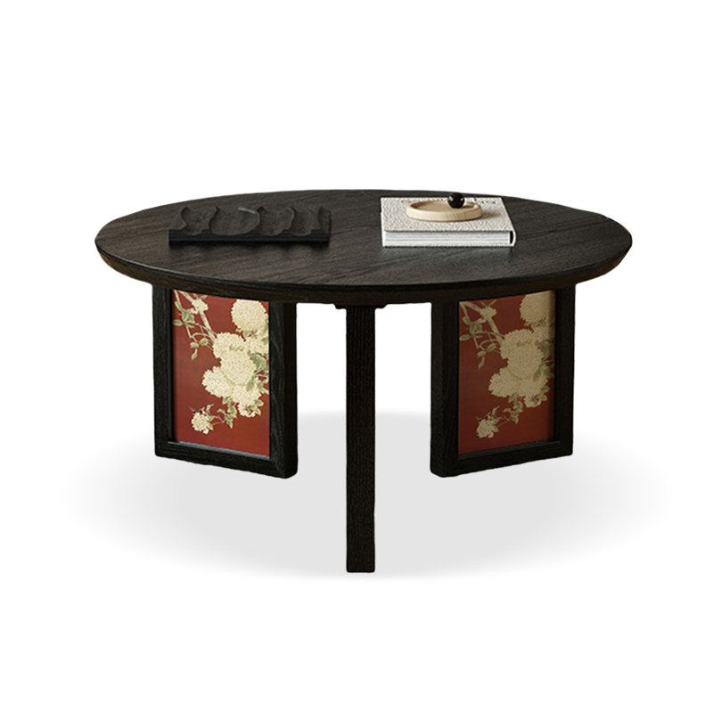 31.5" Black Solid Wood Round Coffee Table