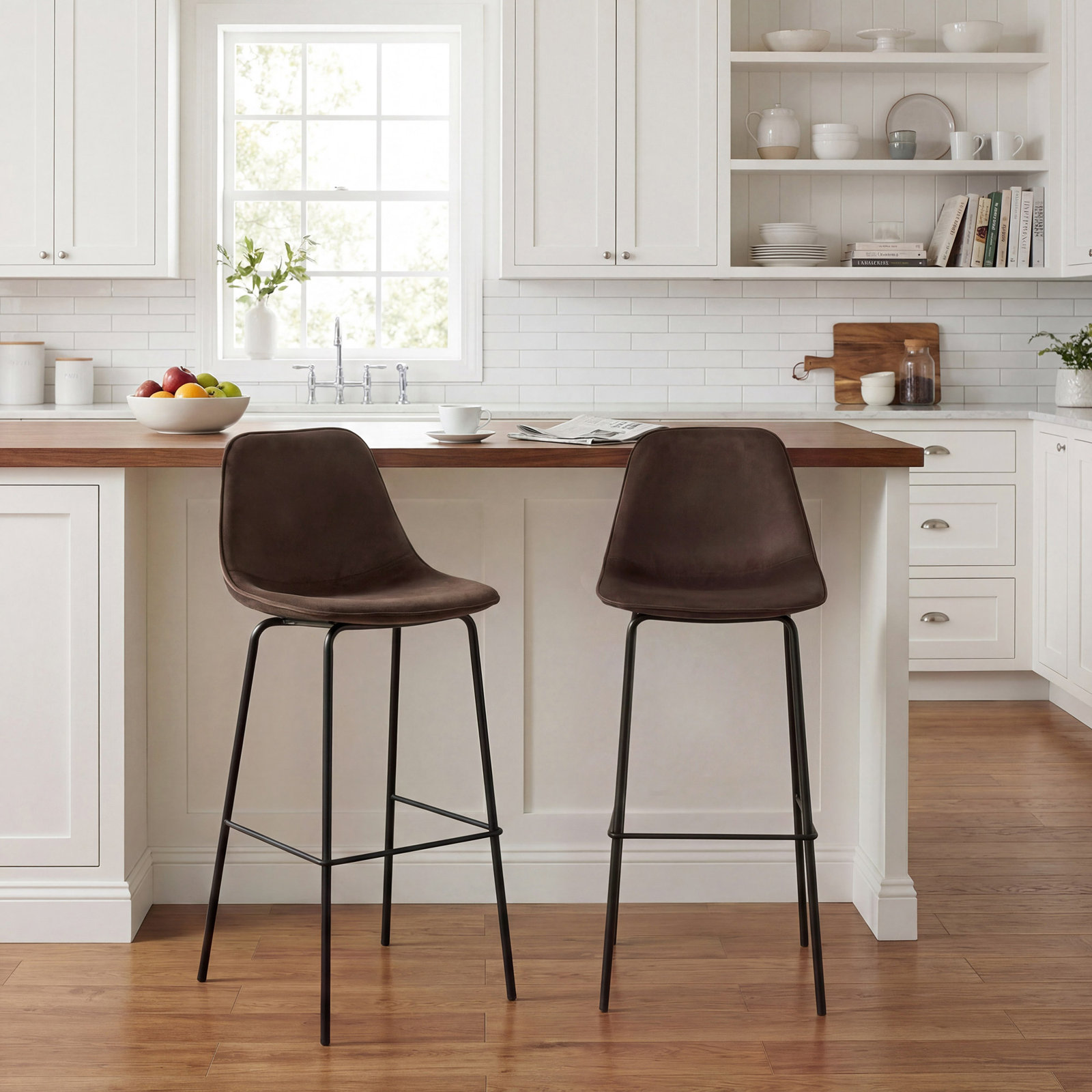 Kavi Bar and Counter Stool, Mink Brown Velvet, Bar Stool (30" Seat Height)