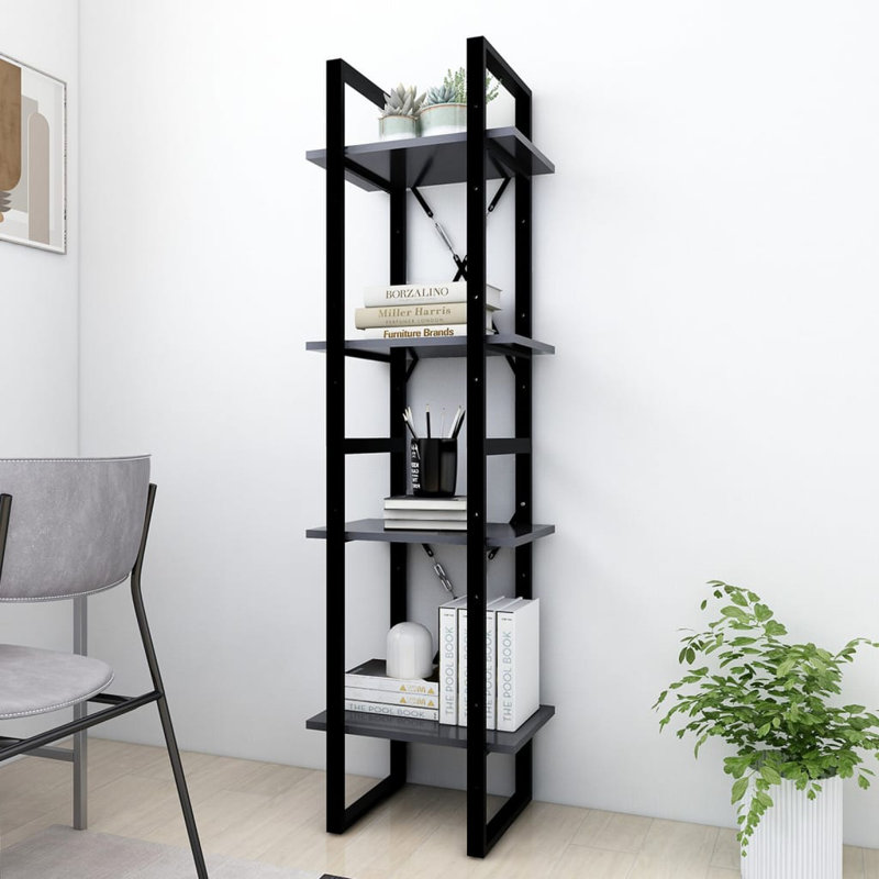 Bibliothèque Canne en bois d'ingénierie, (4 tablettes) H 55,1 po x l 15,7 po x P 11,8 po, Gris foncé