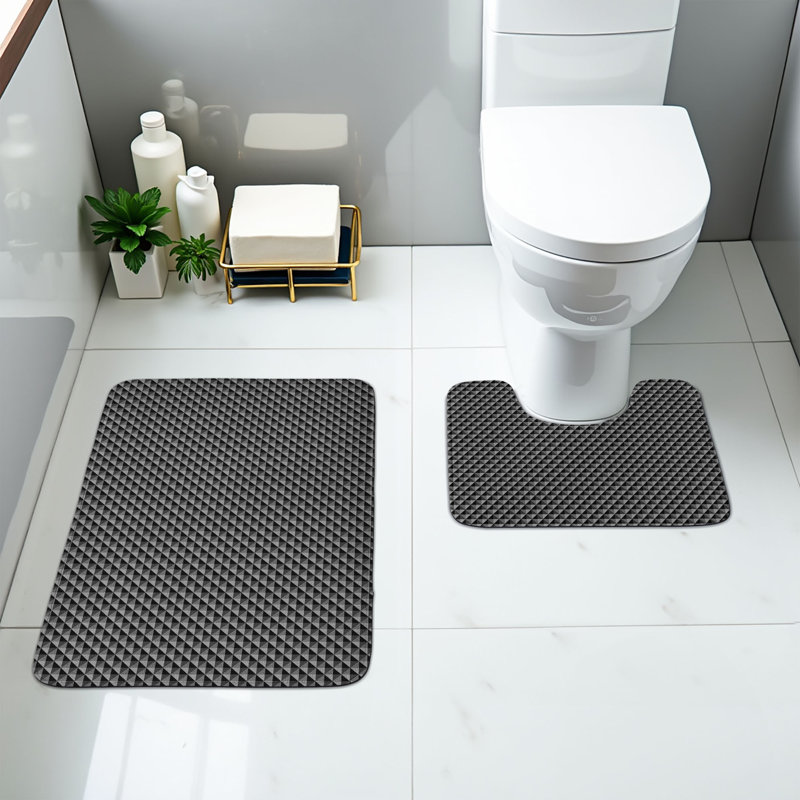  Tapis de salle de bain gris foncé 2 pièces