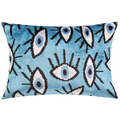 Canvello Handmade Velvet Evil Eye Pillow – 16X24 Luxury Decorative Throw Cushion For Home Decor – Feather Down Insert, Vegetable-Dyed, Vibrant Blue Accent