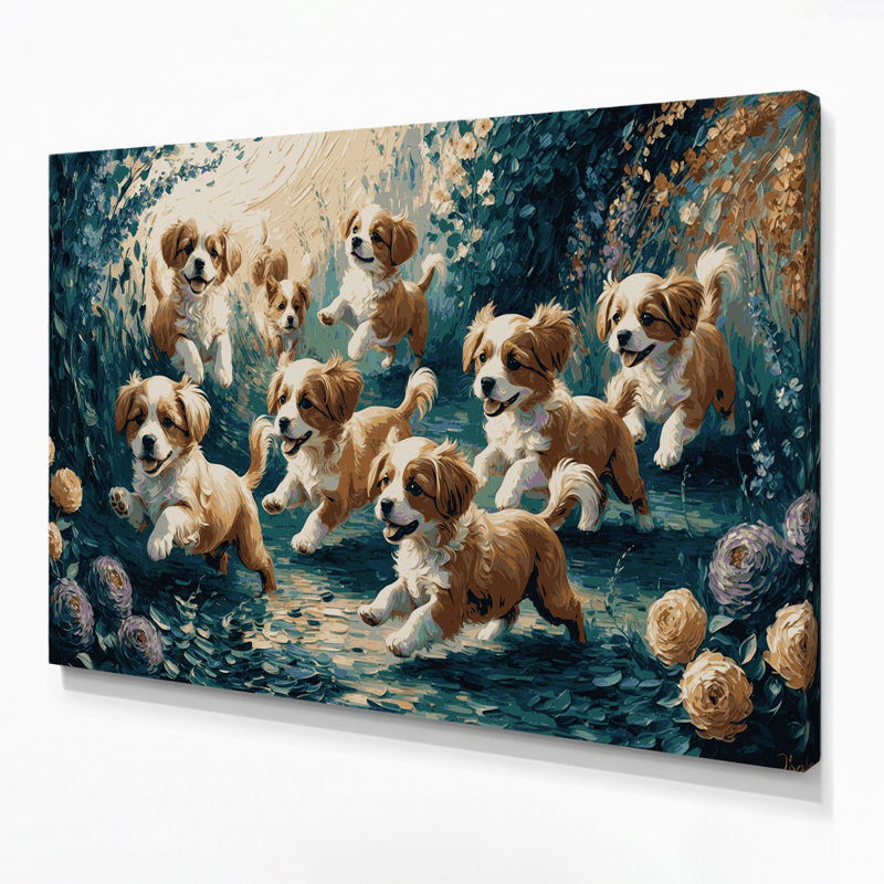 «Dogs Lowchen», art mural sur toile bleue, H 11 po x l 14 po