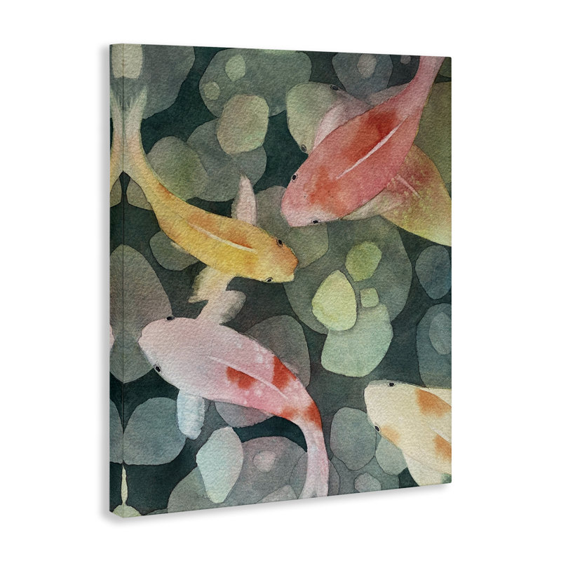 Aquarelle sur toile Koi, vue par Stephanie Fielden, 20" H x 16" W