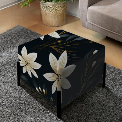Noir et ivoire élégant motif floral I - repose-pieds carré floral