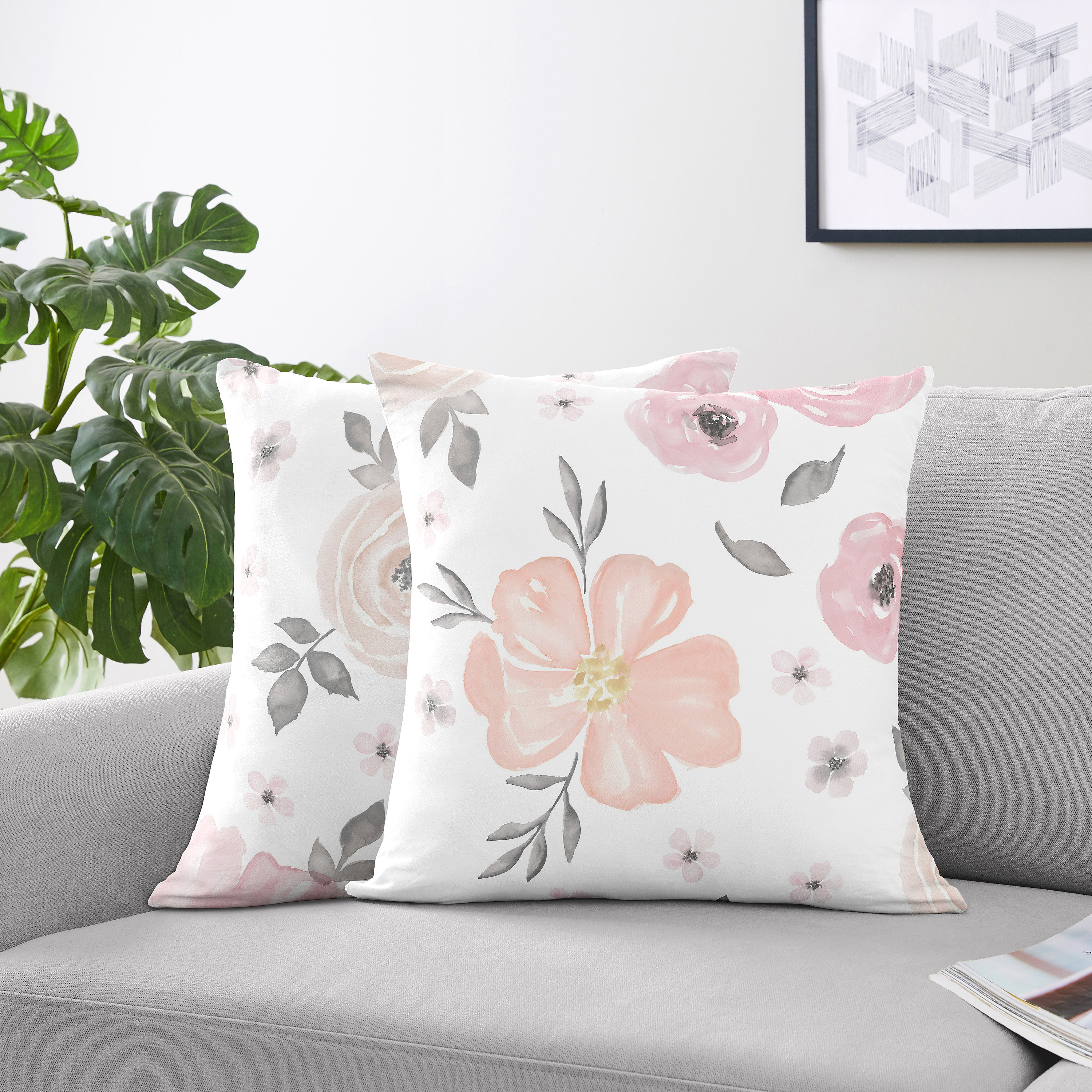 Sweet Jojo Designs Watercolor Floral Square Pillow Cover & Insert & Reviews | Wayfair
