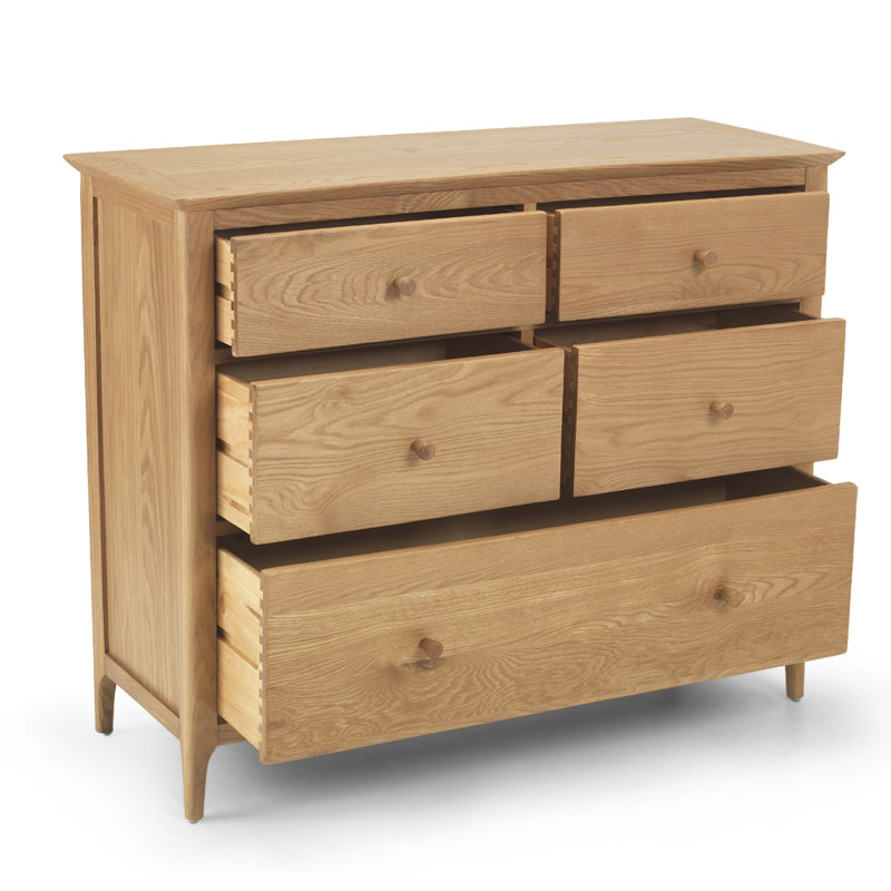 Brigance Solid Wood 110cm W 5 - Drawer Chest of Drawers