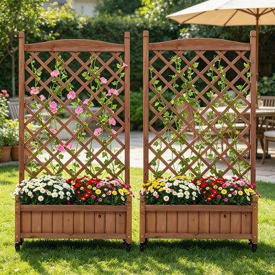 Ensemble de 2 jardinières surélevées avec treillis, jardinières en bois pour grimper les légumes et les fleurs