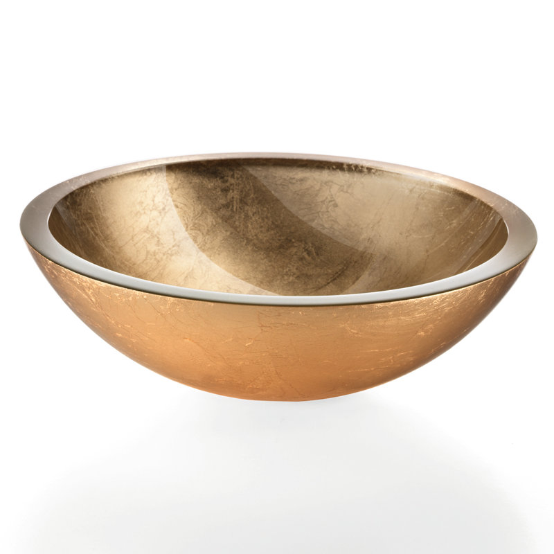 Lavabo de salle de bain vasque circulaire en céramique Acquaio, Feuille d’or, Évier sans trou de robinet pré-percé