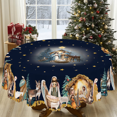 1pc Christmas Themed Print Tablecloth, Round/Rectangular Table Cloth, Mantel Para Mesa De Comedor, Xmas Decor, Holiday Party Indoor Dining Decor, Round Rectangle Christmas Table Cover, Festive Home Kitchen Accessory Gifts, Several Sizes Available