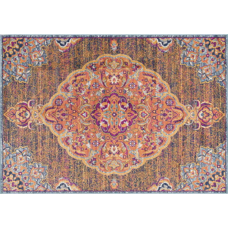 2’ X 5’ Rustic Orange Medallion Area Rug