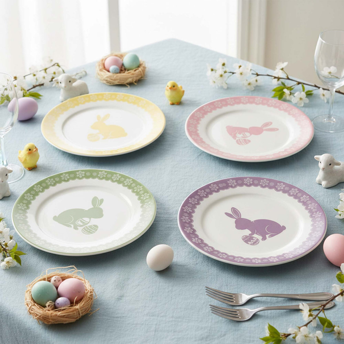 Que Linda Stationery Shop Set Of 4 Easter Bunny Salad Plates, 9 Inch ...