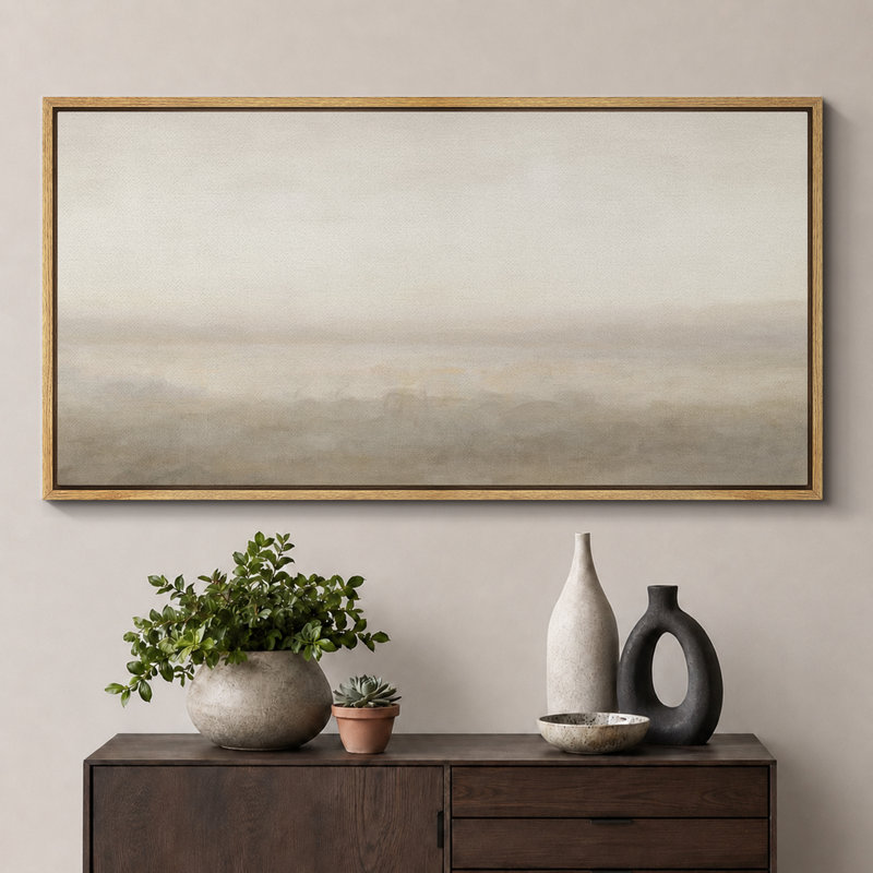 Grande impression sur toile encadrée, impression de paysage abstrait beige pour décor neutre moderne, H 30 po x l 60 po