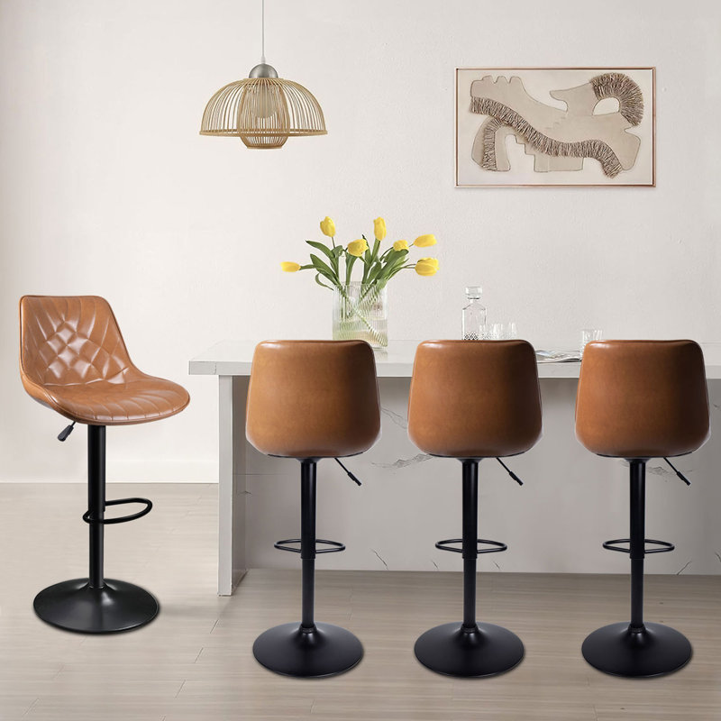 Ensemble de 2 tabourets de bar réglables et pivotants avec dossier et repose-pieds Halima, Brun, 4