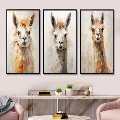 Furry Llama Portrait - Llama, ensemble de 3 reproductions d'art sur toile