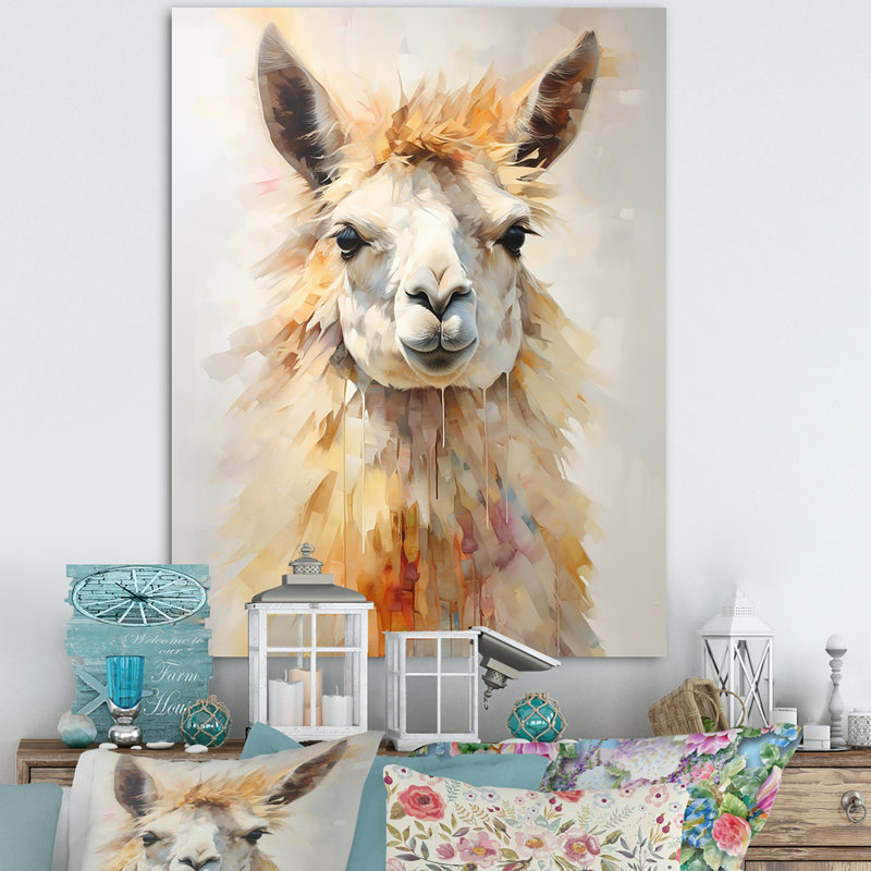 Furry Llama Portrait, reproduction d'art sur toile, H 40 po x l 30 po x P 1,5 po, Toile tendue