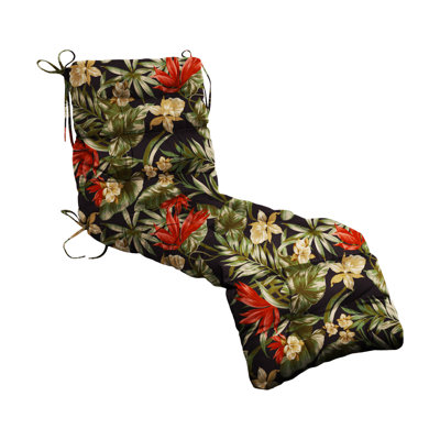 Coussin de chaise longue d'extérieur 72 x 22 x 4 pouces 100% polyester imperméable pour chaise longue d'extérieur avec attaches, floral