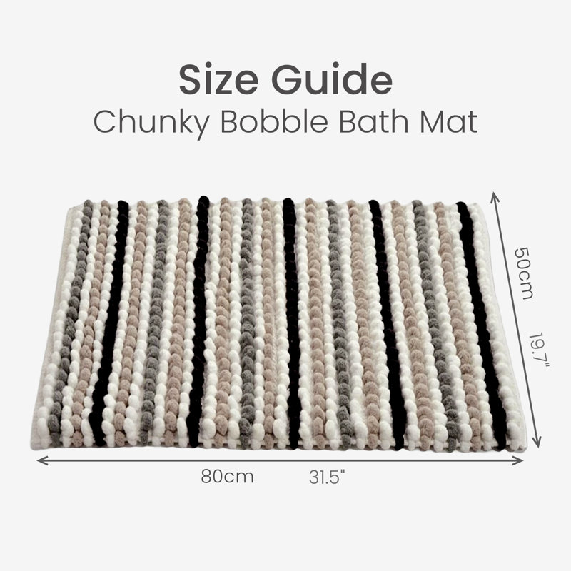 Alisbha Striped Chunky Bobble Bath Mat, Monochrome