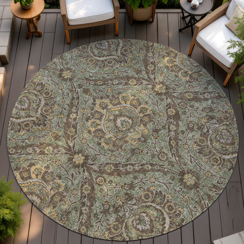 Machine Washable Indoor/Outdoor Chantille ACN2703 Global Rug, Olive, 8' Round