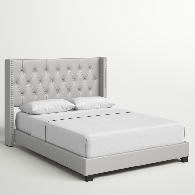 Lit standard tapissier Sanders, Similicuir argent, Très grand