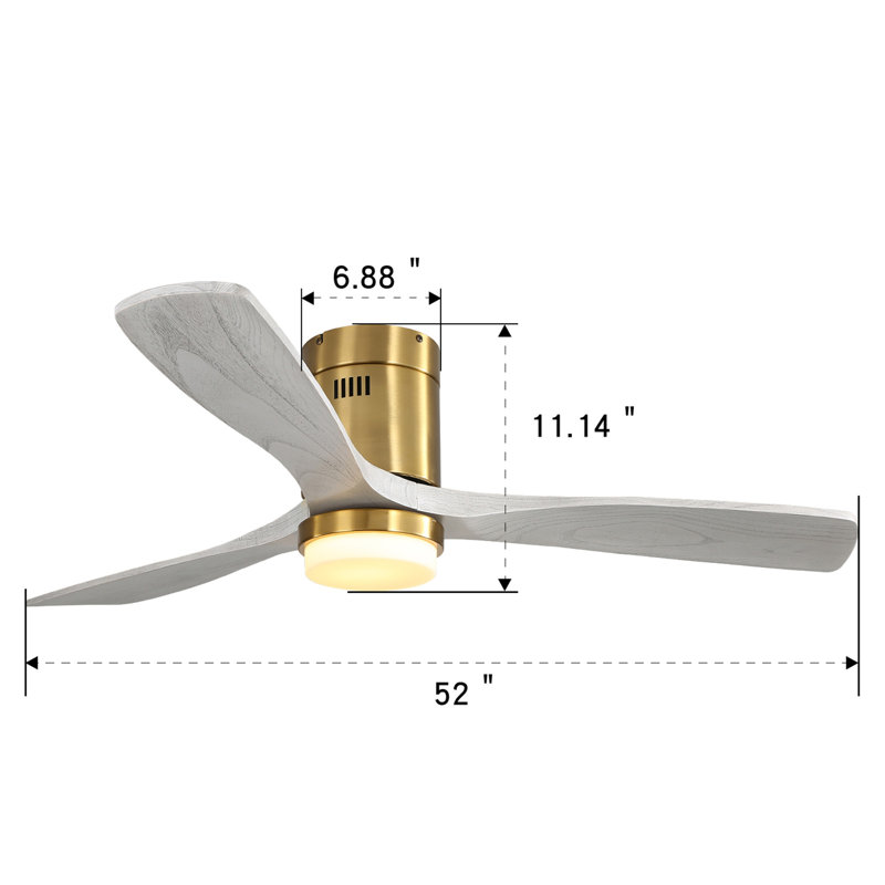 52 Inch Decorative LED Ceiling Fan With Dimmable LED Light 6 Speed Remote 3 Solid Wood Blades Reversible DC Motor For Living Room