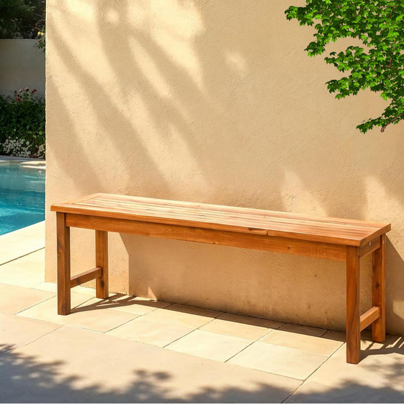 Solid Acacia Wood Outdoor Bench in Natural Brown Finish