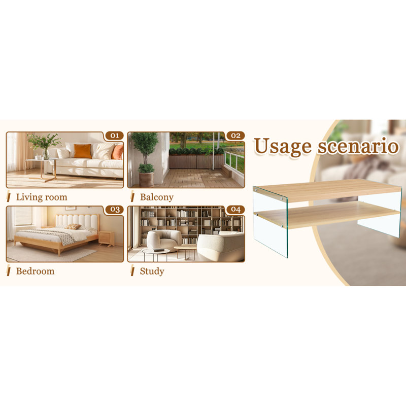 Double Layered Rectangular Coffee Table.The Board Is Made Of MDF With Wooden Stickers, With Transparent Tempered Glass On Both Side.Suitable For Various Occasions.W1512P284917