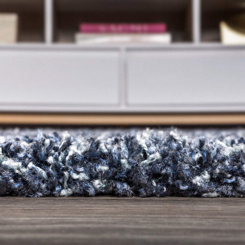 Tapis bleu à poils longs Felicdad, Rectangle 5 pi 3 po x 7 pi 6 po